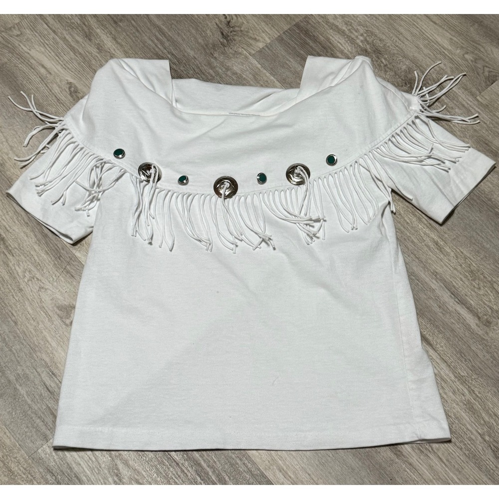 Vintage Carolina Colours fringe western white Top